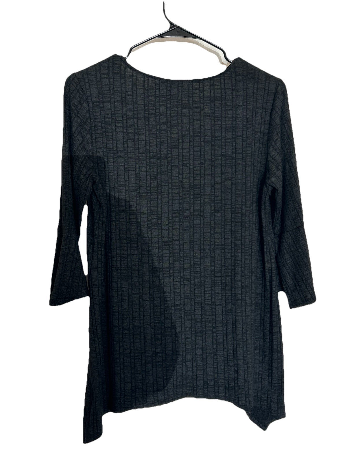 AB Studio Women's Black Criss Cross V Neck 3/4 Bell Sleeve Textured Top, Size M