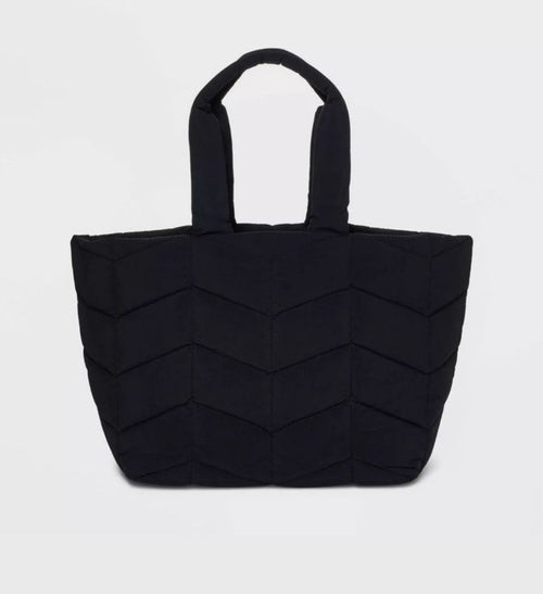 A New Day Women's Large Black Puffer/Quilted Tote Shoulder Bag NWT