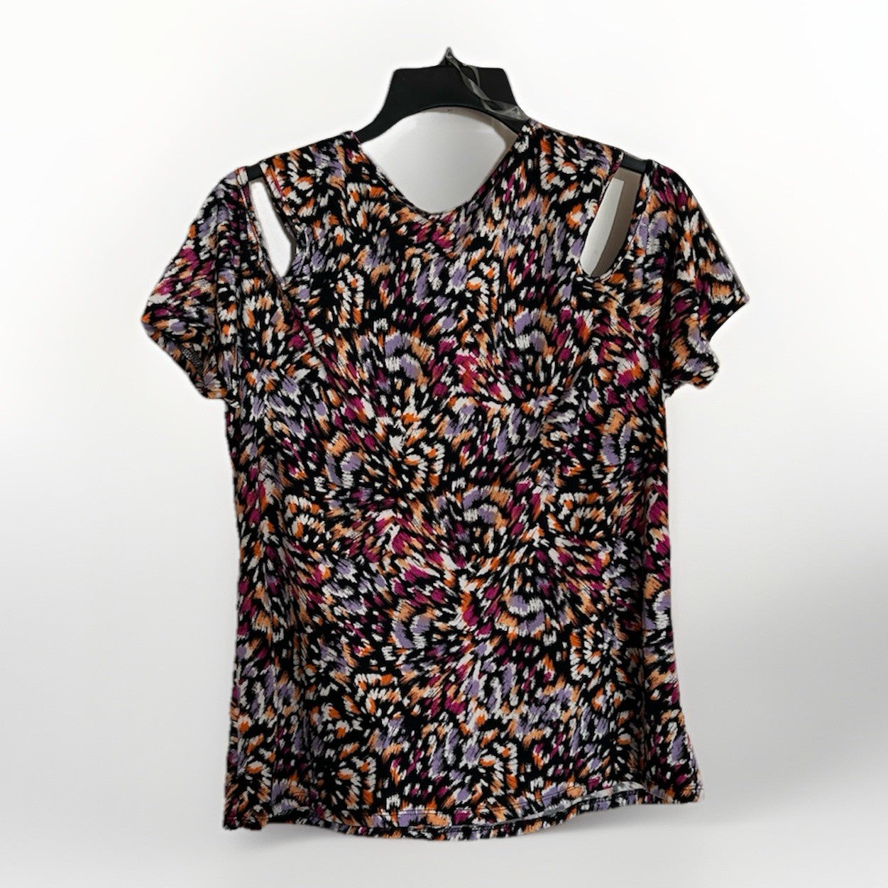 Adrienne Vittadini Women's Blouse V Neck Cut-Out Shoulders Multicolor Size L NWT