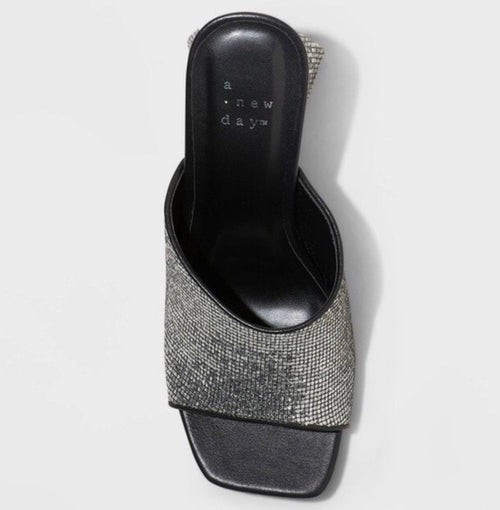 A New Day Women’s Vira Mule Heels Black And Silver, Size 8.5 NWOB