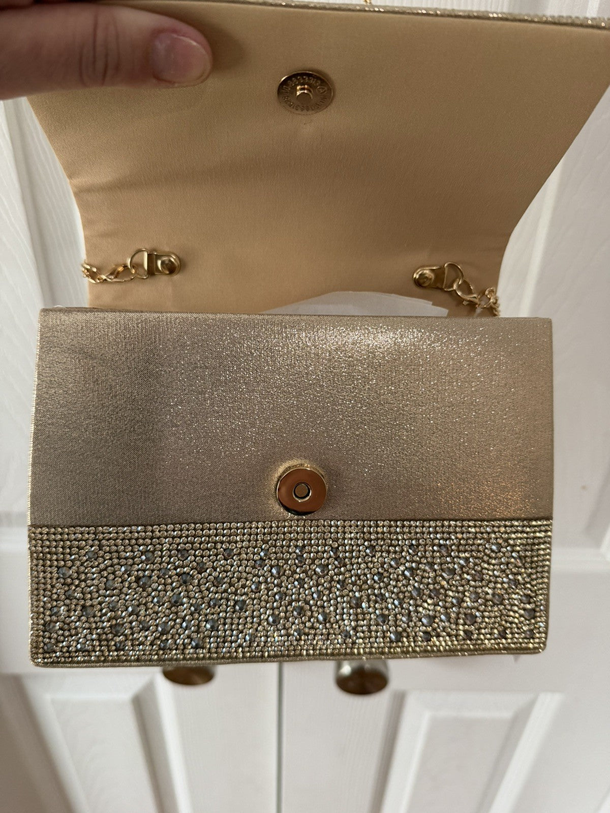 Alessia Bianchi Women’s Champagne Beaded Satchel Purse Metallic Crossbody NWT