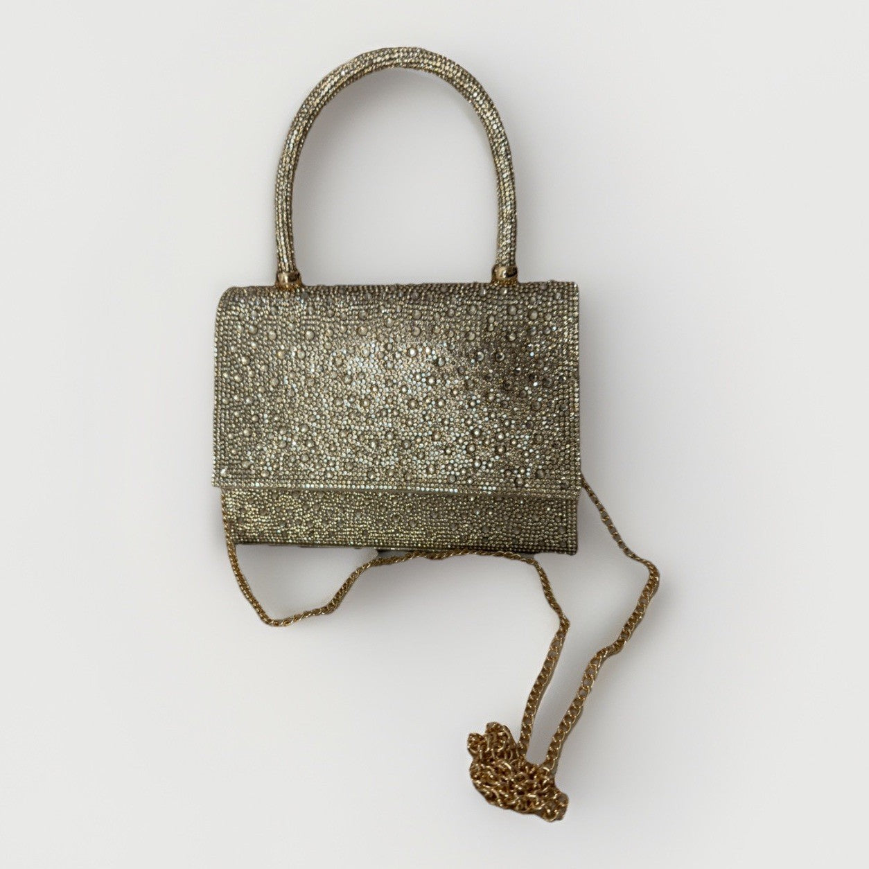 Alessia Bianchi Women’s Champagne Beaded Satchel Purse Metallic Crossbody NWT