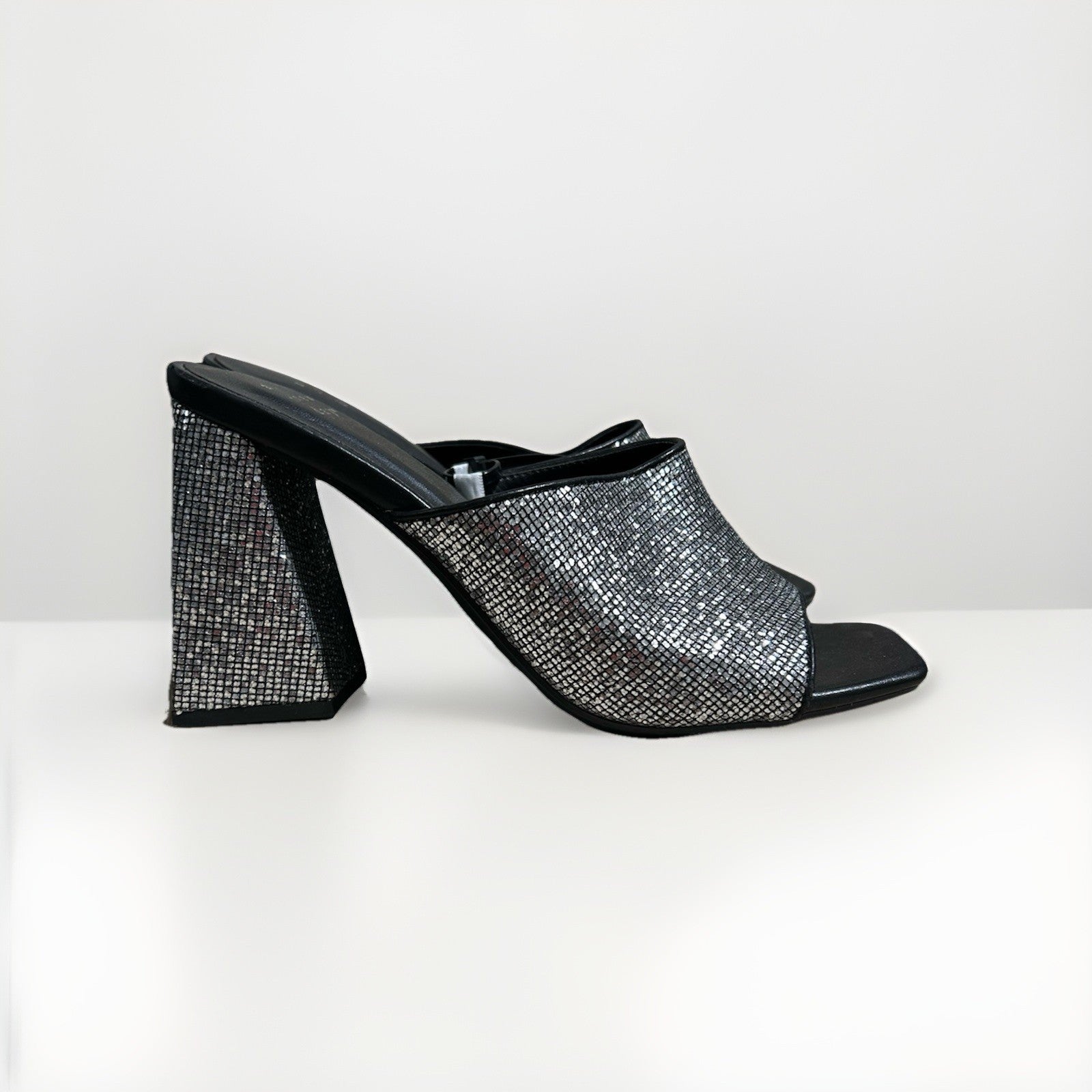 A New Day Women’s Vira Mule Heels Black And Silver, Size 8.5 NWOB