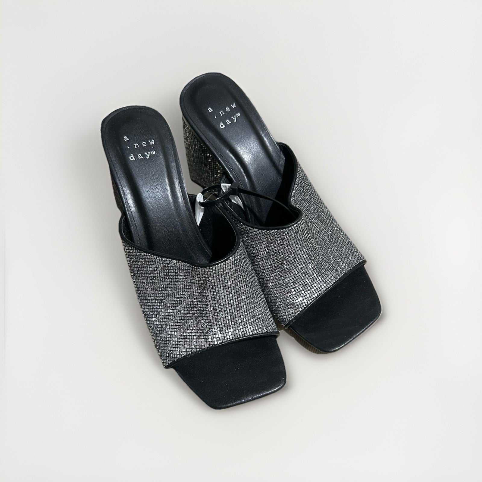 A New Day Women’s Vira Mule Heels Black And Silver, Size 8.5 NWOB